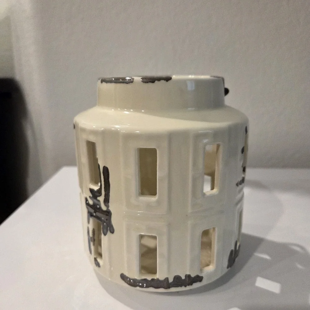 2 Ashland Spring Candle Collection White Ceramic Lanterns Rustic Farmhouse Set